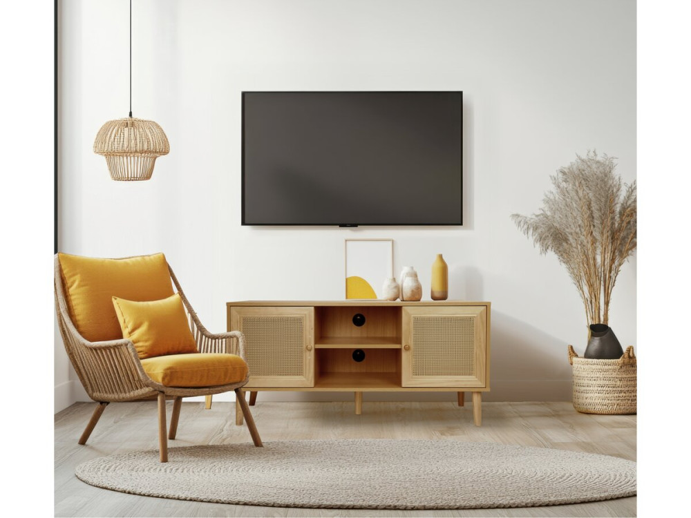 TV meubel Scandinavisch design riet rotan webbing meubel "Iguane" - 120 x 30 x 56,5 cm - Bruin - kastanjebruin