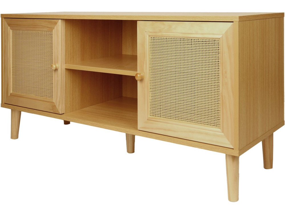 TV meubel Scandinavisch design riet rotan webbing meubel "Iguane" - 120 x 30 x 56,5 cm - Bruin - kastanjebruin