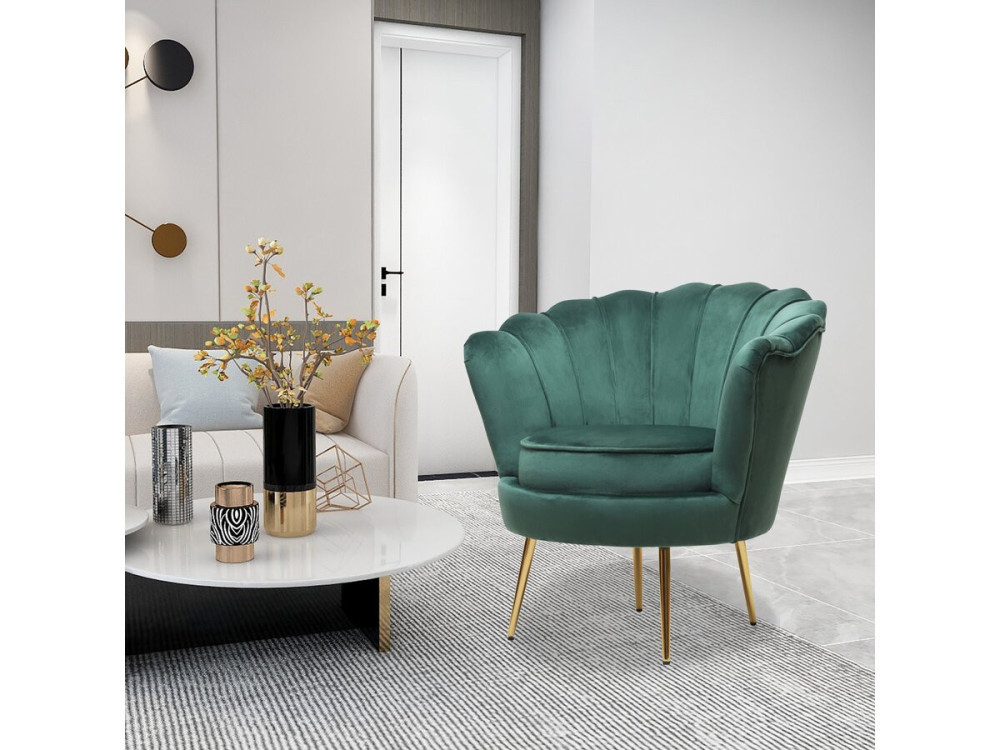 Stoel fauteuil velours fluweel "Floria" - 75 x 68 x 77,5 cm - Groen