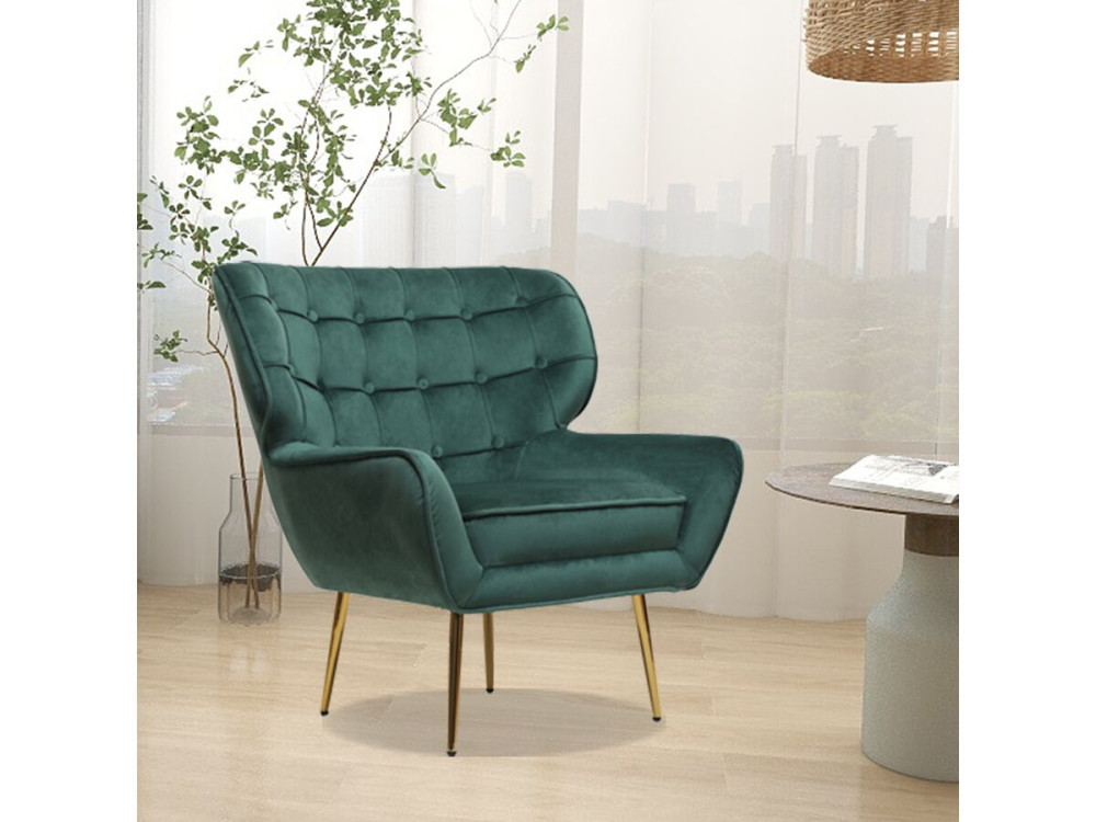 Stoel fauteuil velours fluweel "Austin"  - 79 x 71 x 79,5 cm - Groen