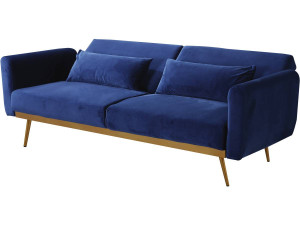 Slaapbank bankstel velours "Donia" - 203 x 81 x 83 cm - 3 zits -  Blauw Donkerblauw