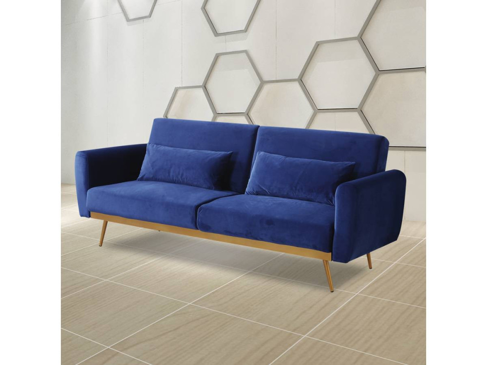 Slaapbank bankstel velours "Donia" - 203 x 81 x 83 cm - 3 zits -  Blauw Donkerblauw