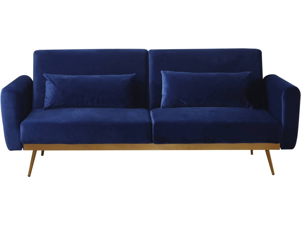 Slaapbank bankstel velours "Donia" - 203 x 81 x 83 cm - 3 zits -  Blauw Donkerblauw