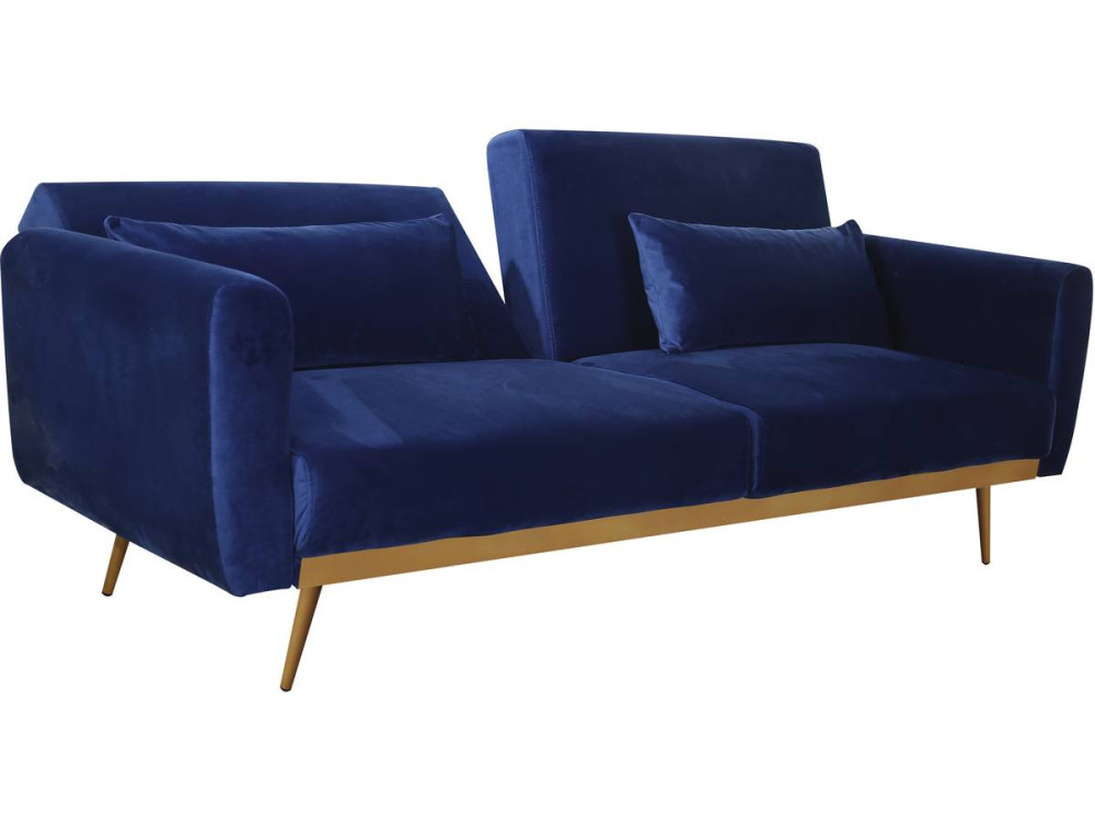 Slaapbank bankstel velours "Donia" - 203 x 81 x 83 cm - 3 zits -  Blauw Donkerblauw