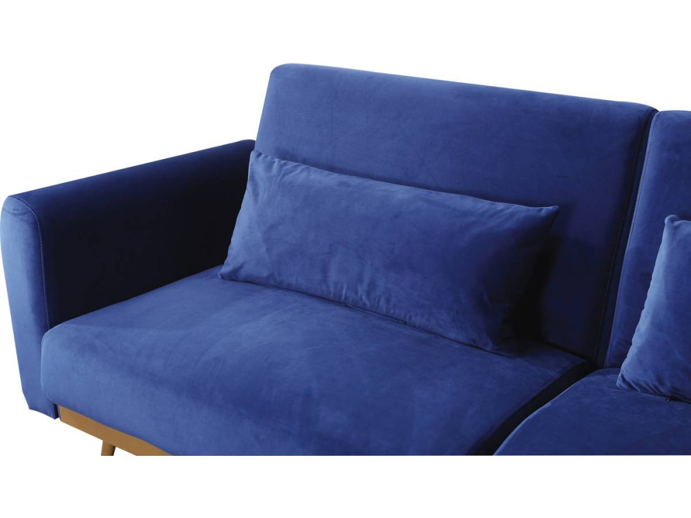 Slaapbank bankstel velours "Donia" - 203 x 81 x 83 cm - 3 zits -  Blauw Donkerblauw