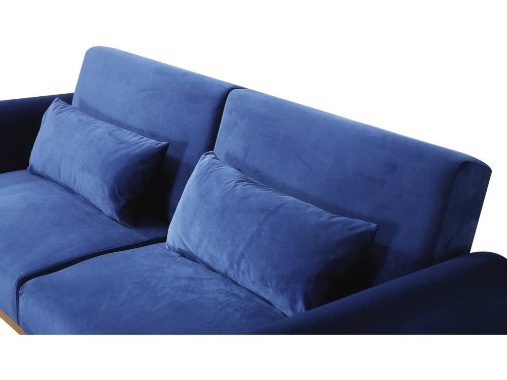Slaapbank bankstel velours "Donia" - 203 x 81 x 83 cm - 3 zits -  Blauw Donkerblauw