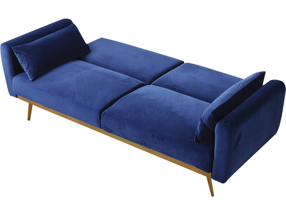 Slaapbank bankstel velours "Donia" - 203 x 81 x 83 cm - 3 zits -  Blauw Donkerblauw