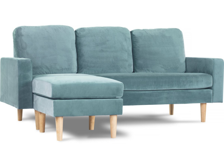 Bank hoekbank links rechts velours fluweel meubel "Gabby" - 3 zits - Blauw turquoise