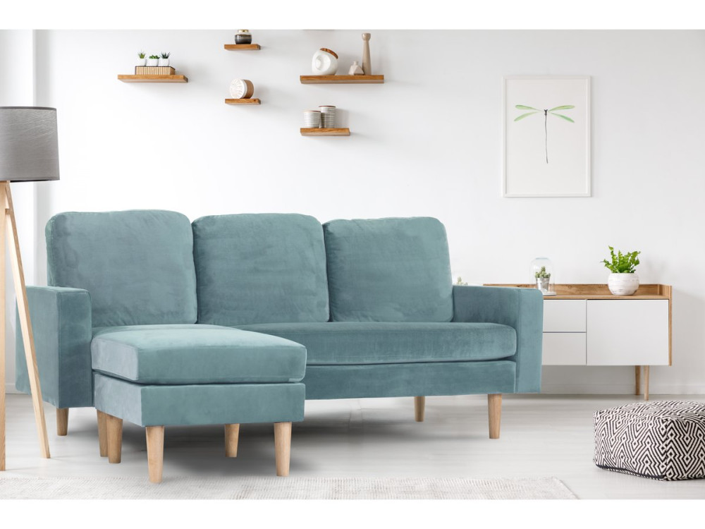 Bank hoekbank links rechts velours fluweel meubel "Gabby" - 3 zits - Blauw turquoise
