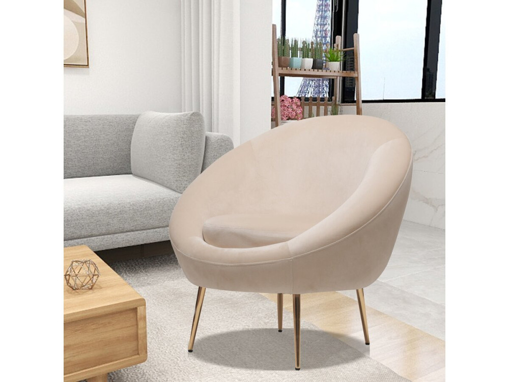 Stoel fauteuil velours fluweel "Cocon"  - 77 x 74 x 77,5 cm - Beige - lichtbruin