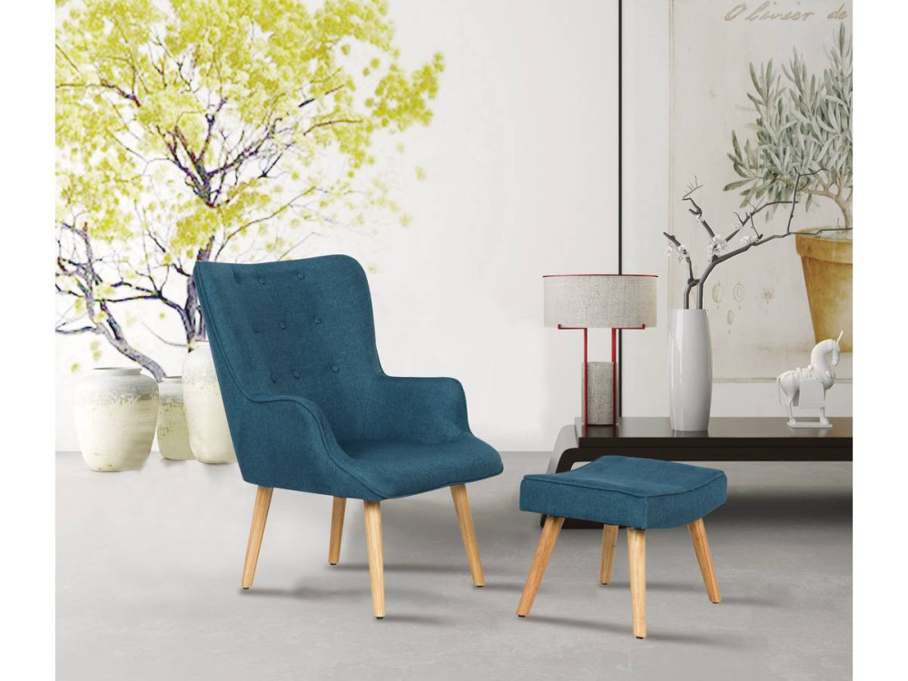 Stoel fauteuil stof Scandinavisch design "Odense" - 1 zits - Blauw Donkerblauw