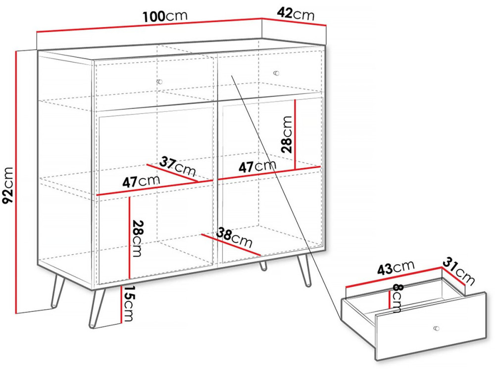 Dressoir commode buffetkast - "Temerra " - 100 x 42 x 92 cm - Zwart