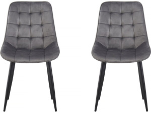 Stoelen set 2 stuks eetkamerstoelen velours fluweel "Victoria" - Grijs