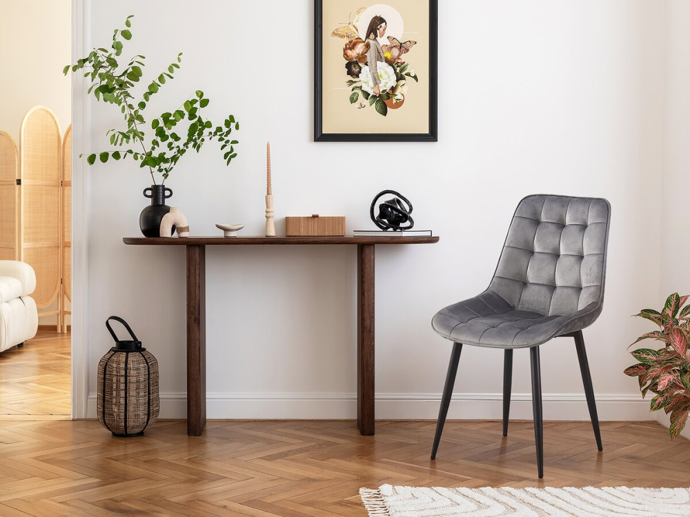 Stoelen set 2 stuks eetkamerstoelen velours fluweel "Victoria" - Grijs