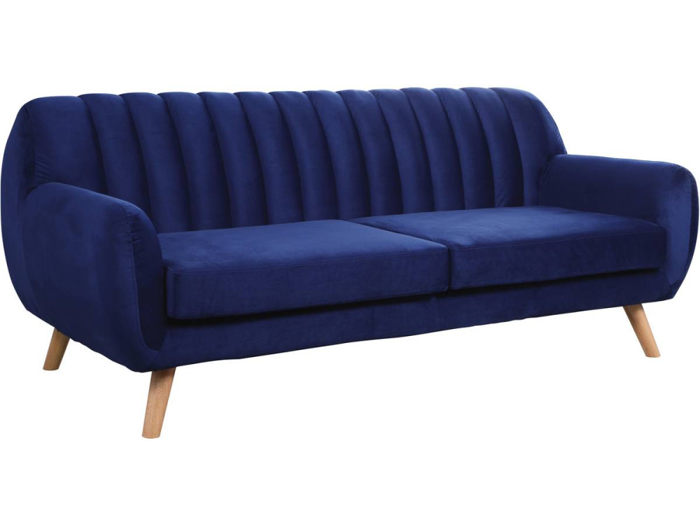 Vaste Scandinavische fluwelen bank "Jarvis" - 3 plaatsen - Donkerblauw.