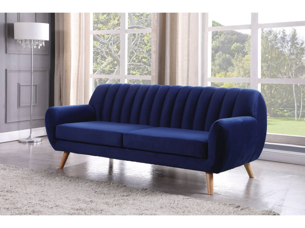 Vaste Scandinavische fluwelen bank "Jarvis" - 3 plaatsen - Donkerblauw.