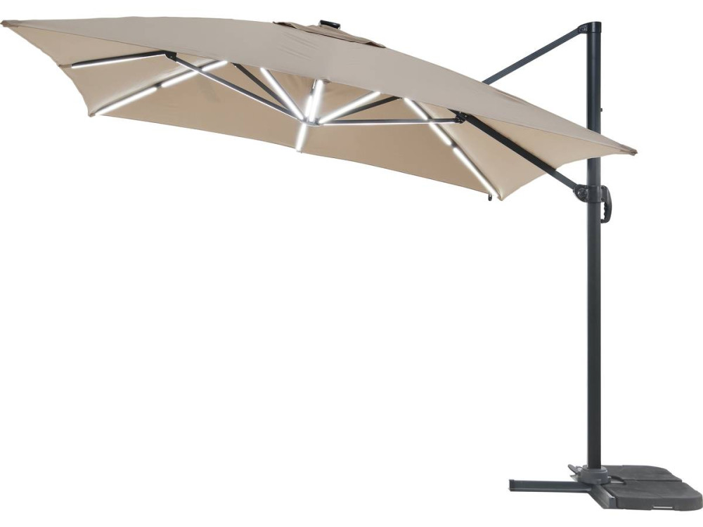 "Sun 3 Luxe" aluminium LED offset tuinparasol 3 x 3 m - Taupe