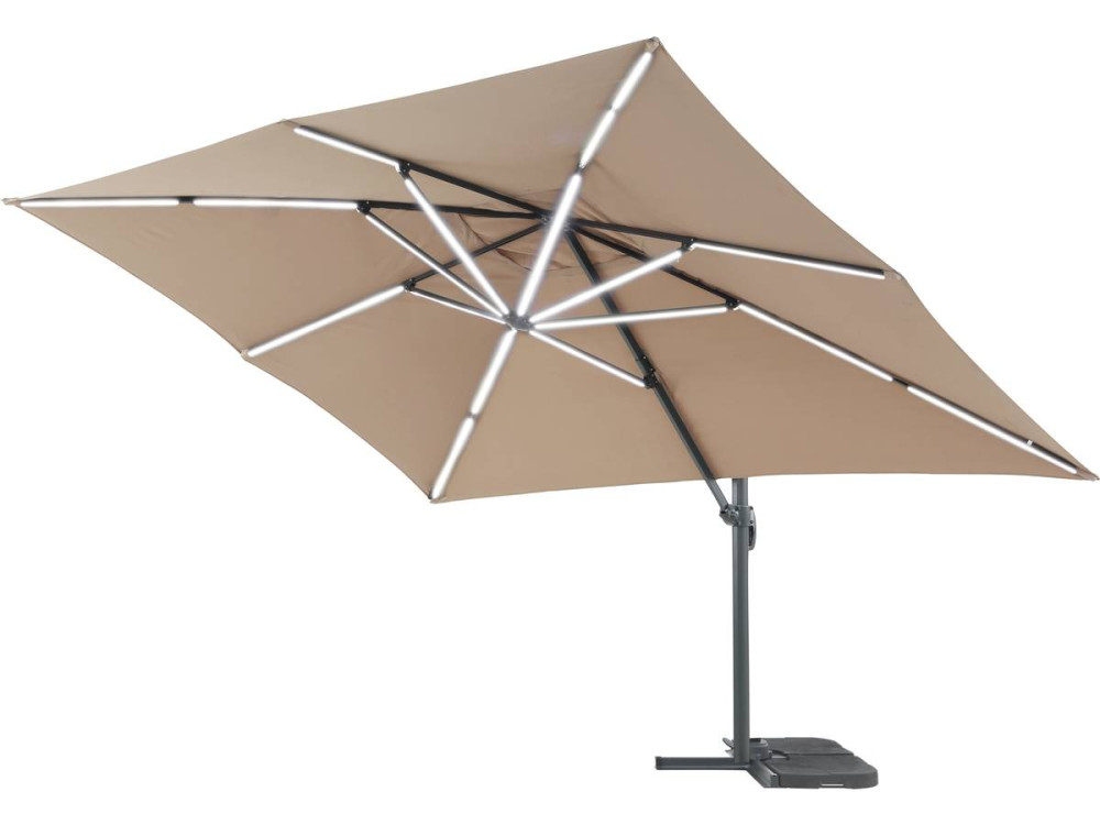 "Sun 3 Luxe" aluminium LED offset tuinparasol 3 x 3 m - Taupe