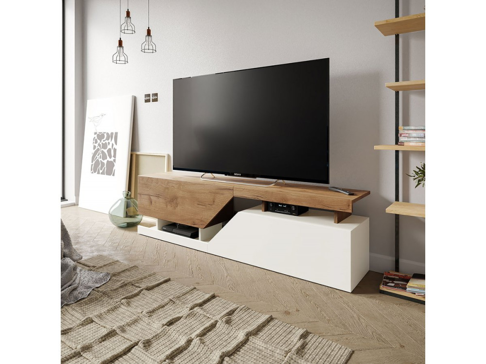 TV-meubel "Ceelias" - 160 x 46 x 35 cm - Wit/Bruin