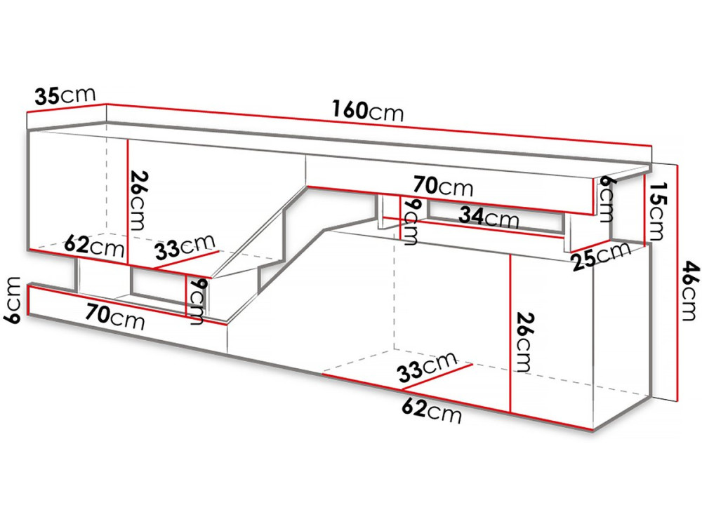 TV-meubel "Ceelias" - 160 x 46 x 35 cm - Wit/Bruin