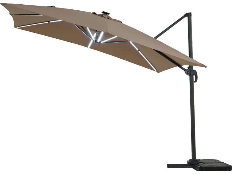 Parasol vrijhangend tuin zweefparasol led "Sun 4 Luxe" - 3 x 4 m - Taupe - grijs bruin