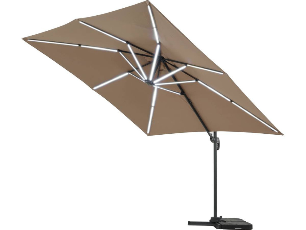 Parasol vrijhangend tuin zweefparasol led "Sun 4 Luxe" - 3 x 4 m - Taupe - grijs bruin
