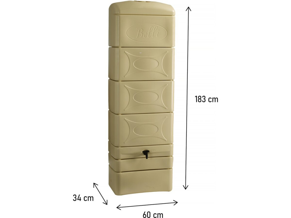 Regenton waterreservoir muur 300 liter met gootaansluiting "Malang"  - Beige - lichtbruin