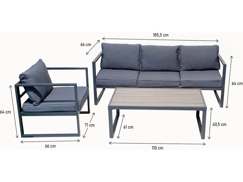 Aluminium tuinset "Adela" - 5 zits - Grijs