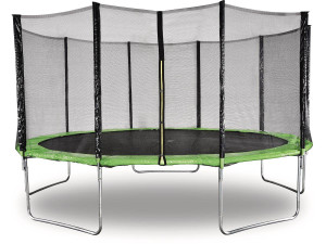 Trampoline buiten outdoor "Yoopi" - Ø 460 cm - Groen - Met net + ladder + beschermhoes + verankeringsset