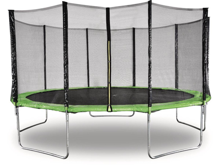 Trampoline buiten outdoor "Yoopi" - Ø 460 cm - Groen - Met net + ladder + beschermhoes + verankeringsset