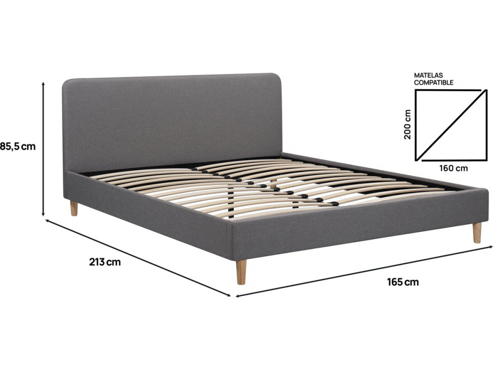 Tweepersoonsbed 160 x 200 cm bed stof textiel "Louise" - Grijs
