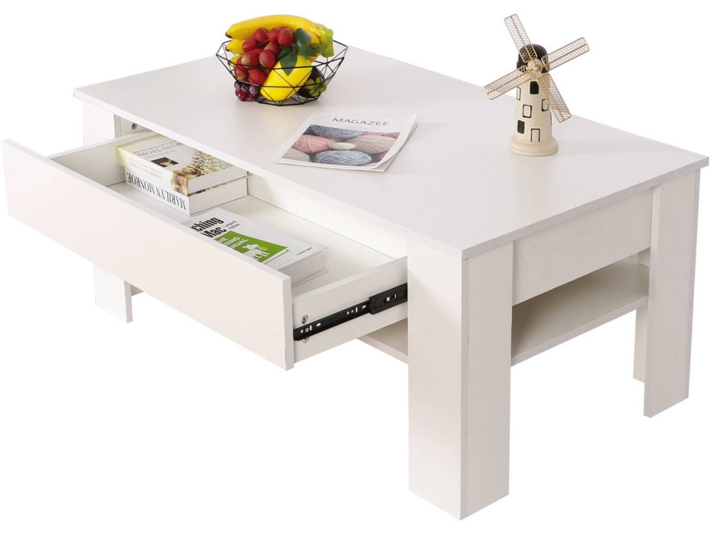 "Joy" rechthoekige salontafel met lade - Wit