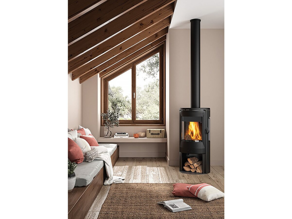 Poêle à Bois en Acier " Neosen Plus " - 3 côtés vitrés  - Raccordable - 8 kW