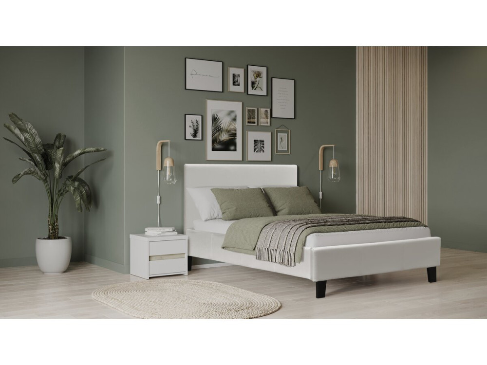 Eenpersoonsbed frame bed "Lina" - 90 x 190 cm - Beige - lichtbruin