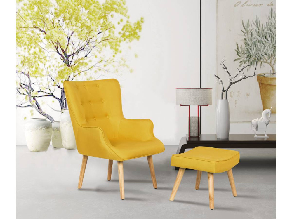 Fauteuil "Odense" in Scandinavische stijl - 73 x 81 x 92,5 cm - Geel