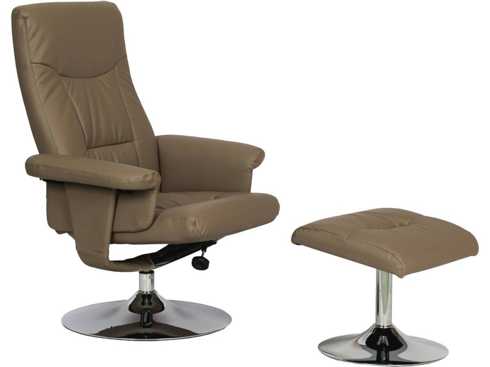 Stoel fauteuil relaxstoel + voetenbank "Louis" - 1 zits - Beige - lichtbruin