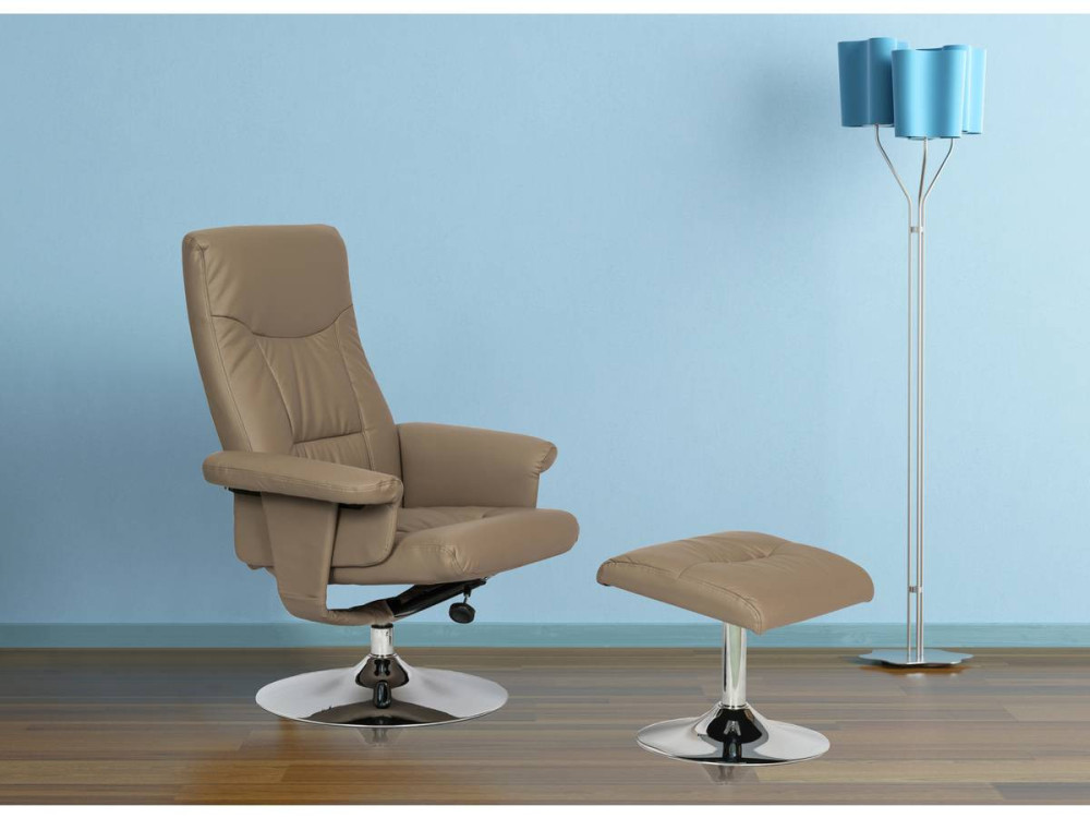 Stoel fauteuil relaxstoel + voetenbank "Louis" - 1 zits - Beige - lichtbruin