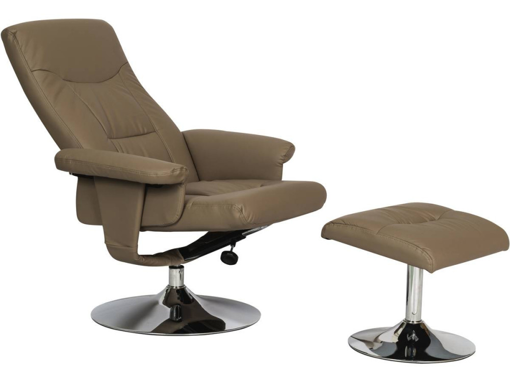 Stoel fauteuil relaxstoel + voetenbank "Louis" - 1 zits - Beige - lichtbruin