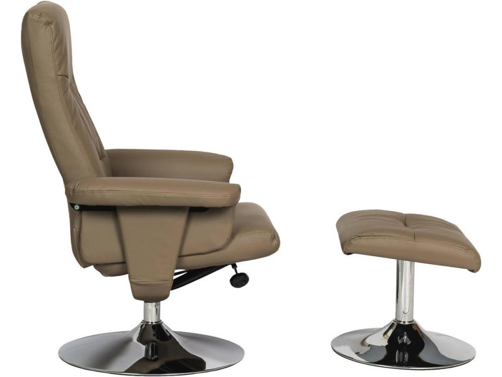 Stoel fauteuil relaxstoel + voetenbank "Louis" - 1 zits - Beige - lichtbruin