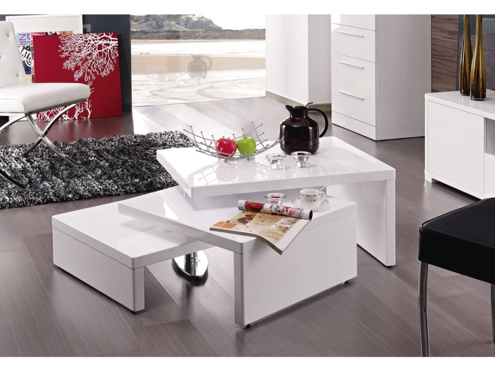 Salontafel design "Elysa" - 80 x 59 x 37,5 cm - Wit gelakt