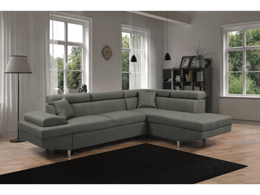 Hoekbank slaapbank meubel "Sophia luxe" - 265 x 190,5 x 80/91 cm - Grijs - Hoek aan rechterkant