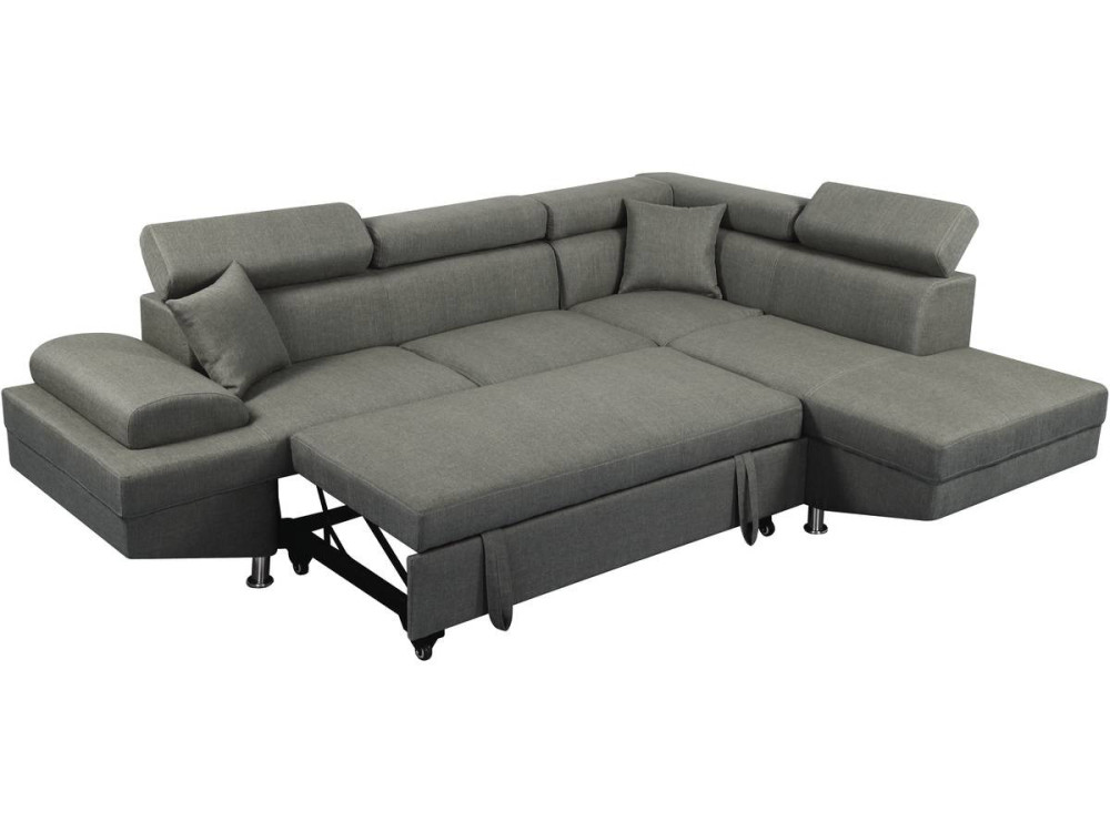 Hoekbank slaapbank meubel "Sophia luxe" - 265 x 190,5 x 80/91 cm - Grijs - Hoek aan rechterkant