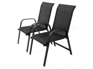 Tuinstoel set 2 stuks fauteuil stoel tuin aluminium/textileen "Porto" - Zwart