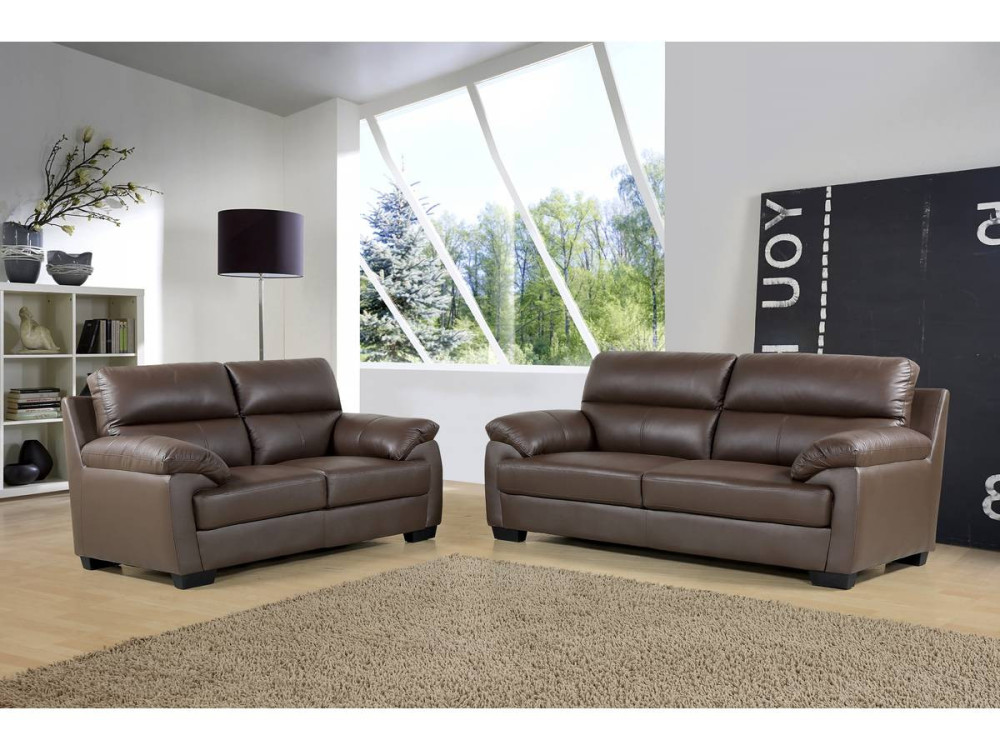 Bank leer en pvc "Cardiff"-  163 x 92 x 93 cm - Chocolade bruin