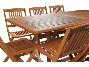 Exotisch houten tuinmeubel "Hongkong" - Vaste tafel + 8 klapstoelen 2