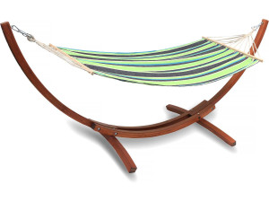 Hangmat met houten onderstel katoenen doek "Dallas" - 3 m - Groene tinten