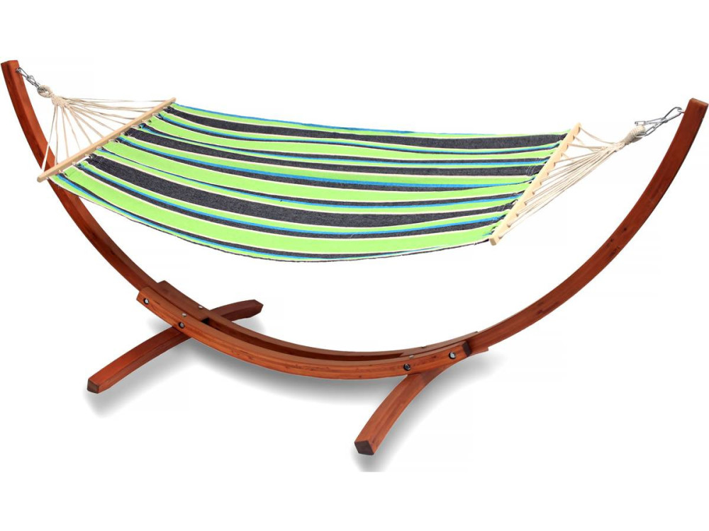 Hangmat met houten onderstel katoenen doek "Dallas" - 3 m - Groene tinten