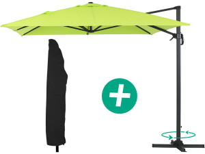 Parasol vrijhangend tuin zweefparasol Aluminium "Sun 4" - Rechthoekig - 3 x 4 m + beschermhoes - Groen
