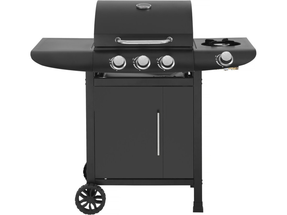 Gas BBQ gasbarbecue barbecue "Feria 4" - 4 branders waarvan 1 zijbrander - 11.5 kW - Zwart
