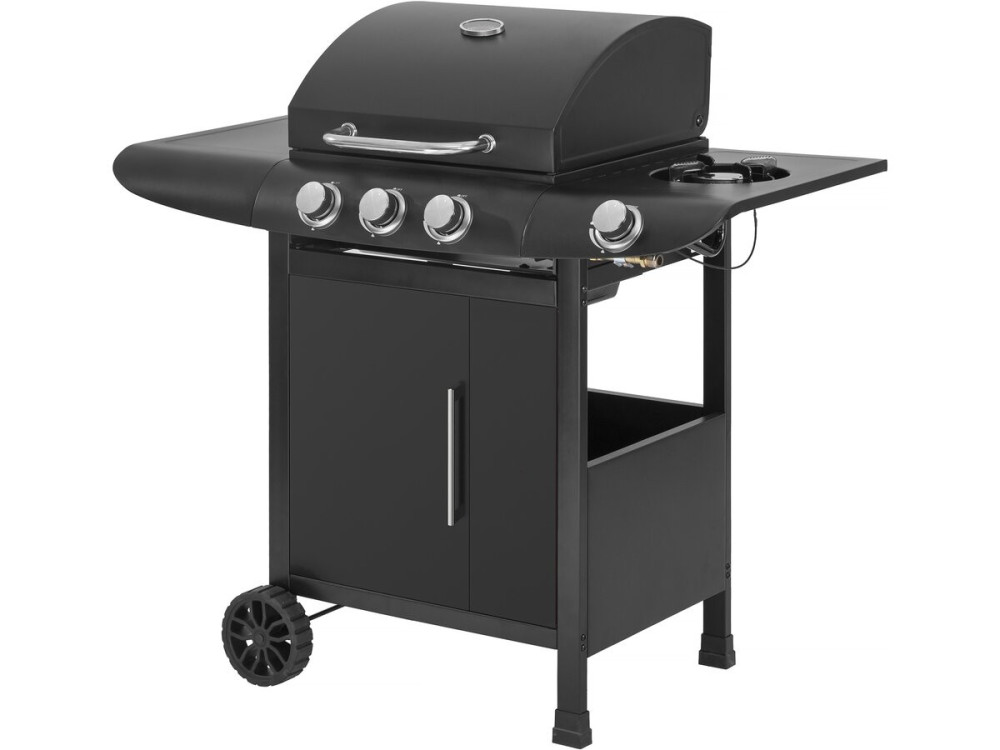 Gas BBQ gasbarbecue barbecue "Feria 4" - 4 branders waarvan 1 zijbrander - 11.5 kW - Zwart